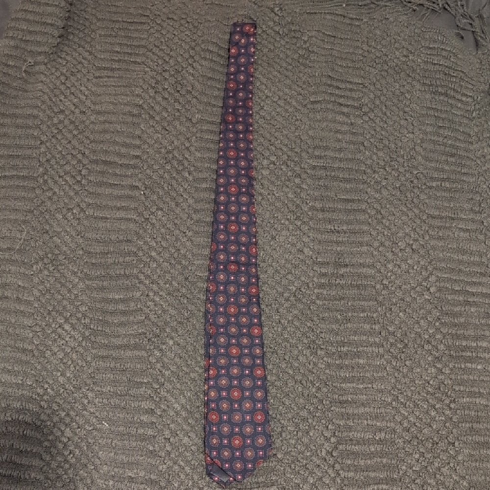 Paco Rabanne Navy and Red Patterned‎ Tie Made In France